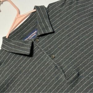 Roundtree & Yorke Men's Charcoal Gray Pinstripe‎ Long Sleeve Sz L Polo Excellent